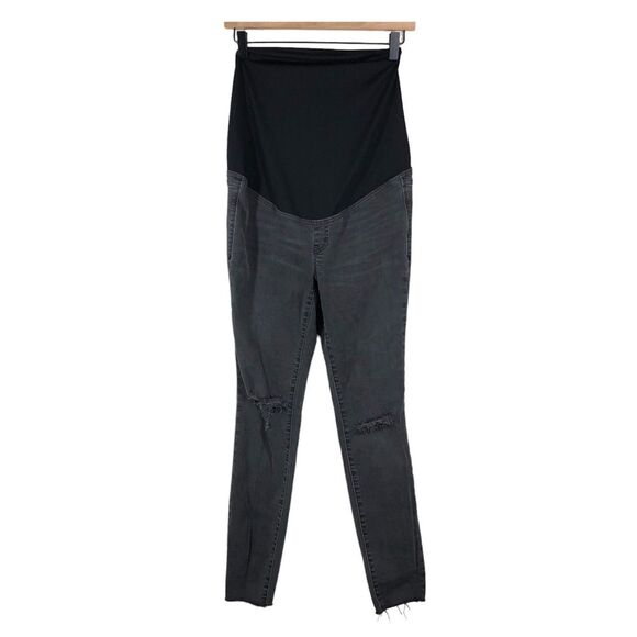 Madewell Maternity Over-the-Belly Skinny Jeans Distressed Washed Black 26 G7394 - Picture 1 of 9